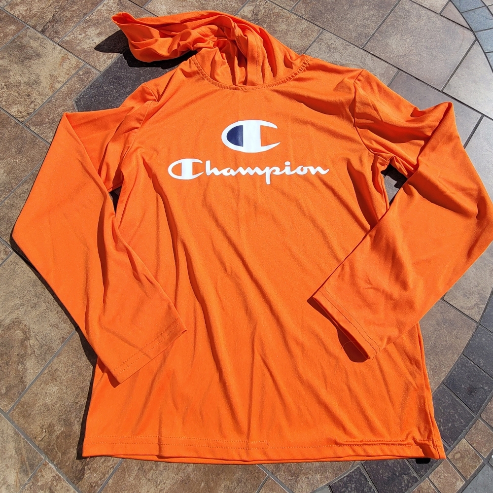 Champion thin summer hoodie in orange, size youth L